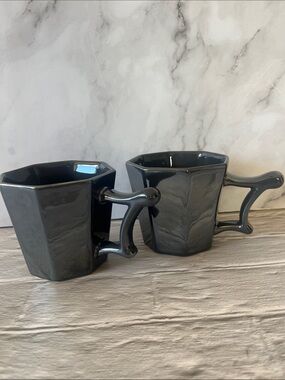 Starbucks 2013 Octagonal Metallic Gun Metal Grey Mugs Set Of 2